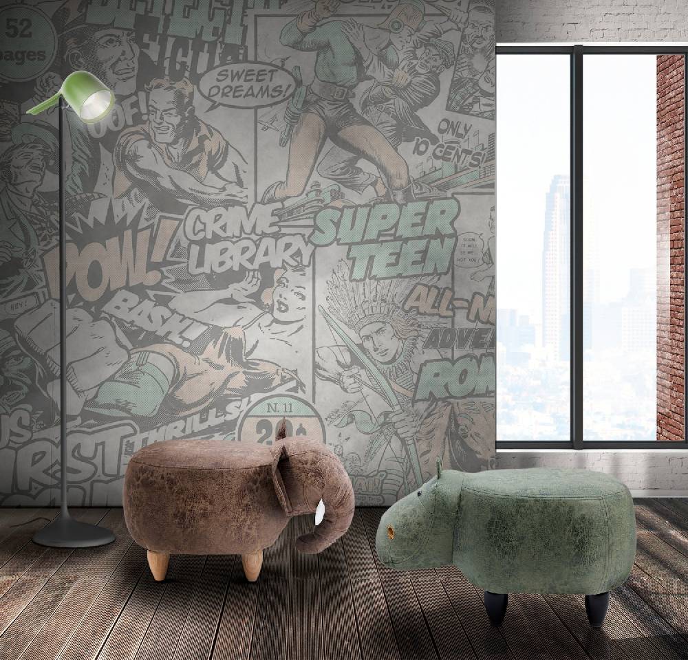 Novità Home Pouf Imbottito In Fintapelle E Legno - Elefante Enormi sconti