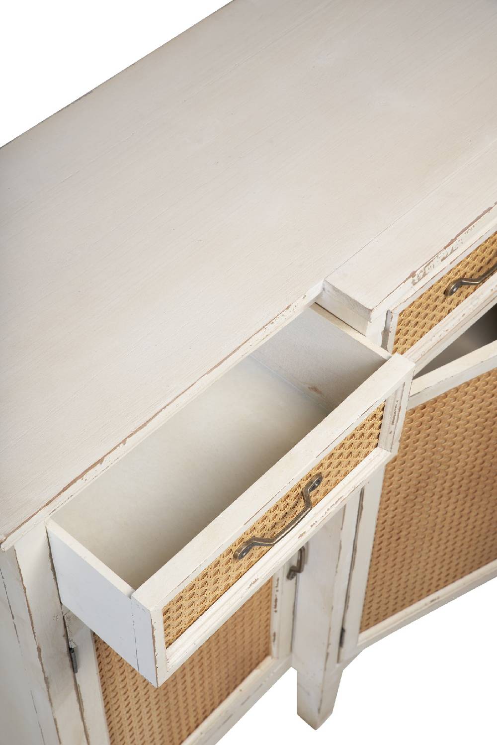 Novità Home Tonia - Credenza Bianco Antico - 3 Cassetti 4 Sportelli in Paglia Vienna Qualità
