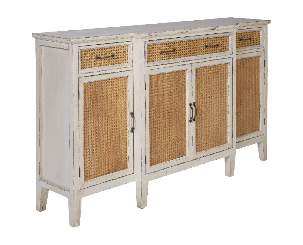 Novità Home Tonia - Credenza Bianco Antico - 3 Cassetti 4 Sportelli in Paglia Vienna Qualità