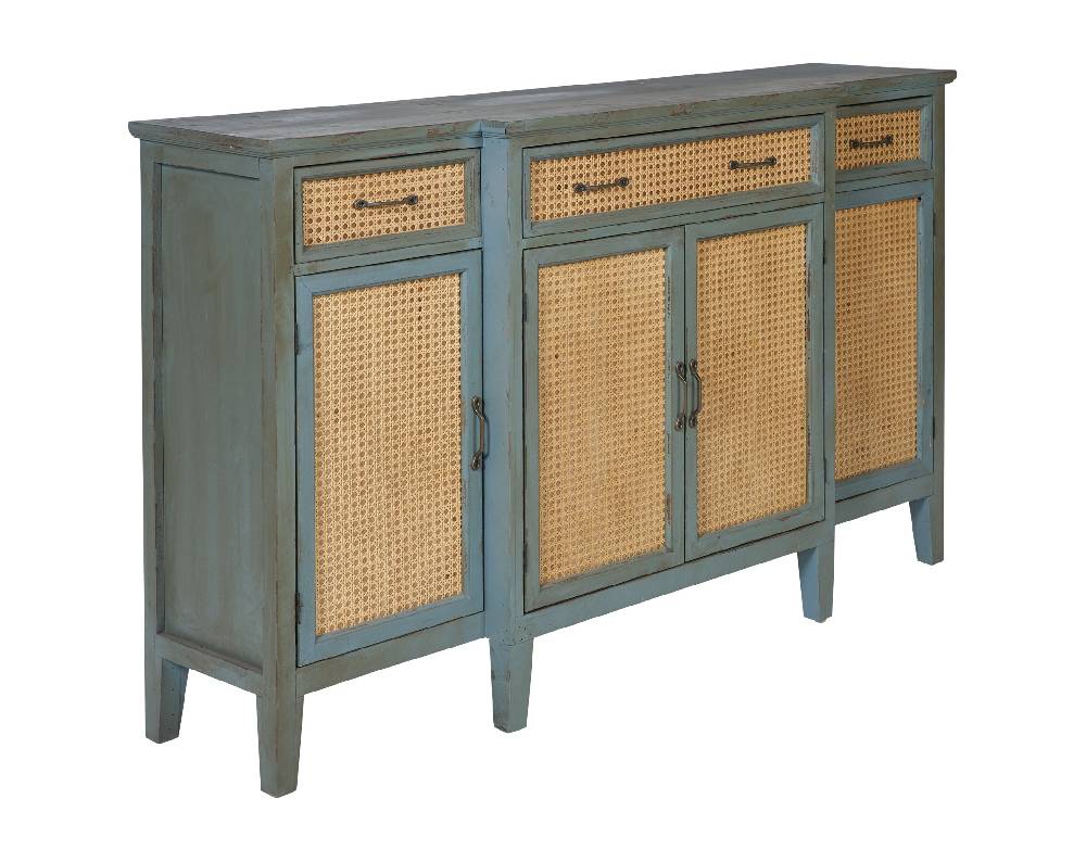 Novità Home Tonia - Credenza Verde Antico - 3 Cassetti 4 Sportelli in Paglia Vienna Pezzi Unici