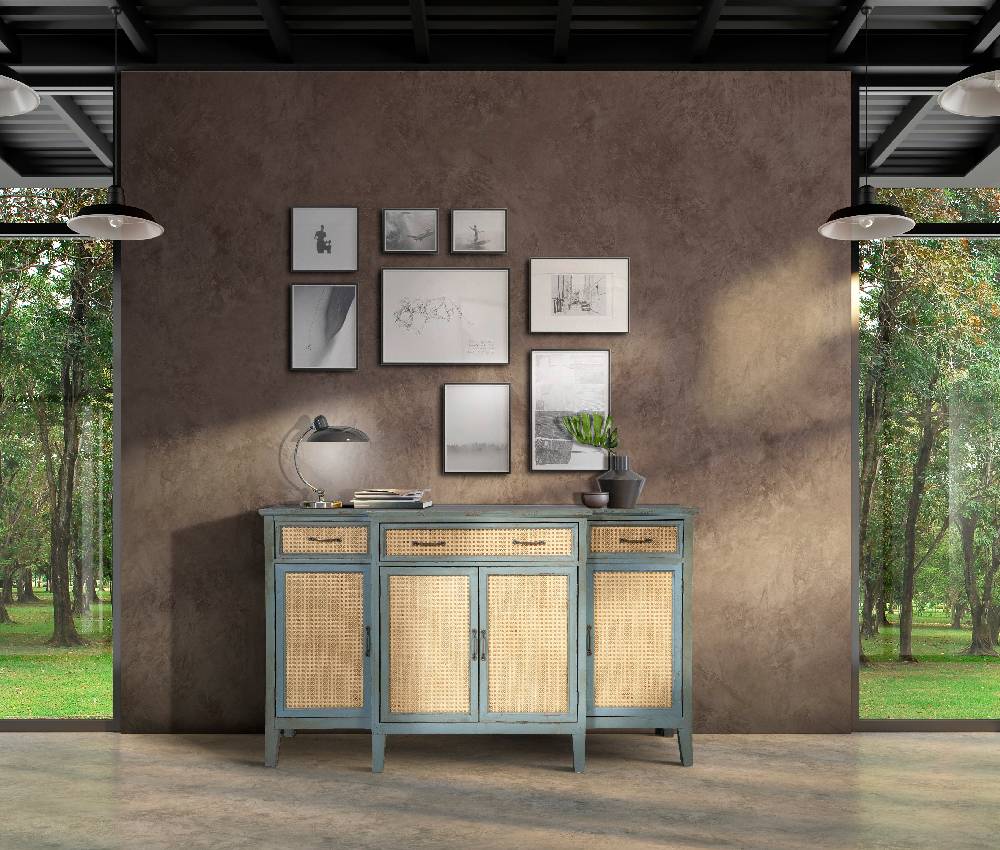 Novità Home Tonia - Credenza Verde Antico - 3 Cassetti 4 Sportelli in Paglia Vienna Pezzi Unici
