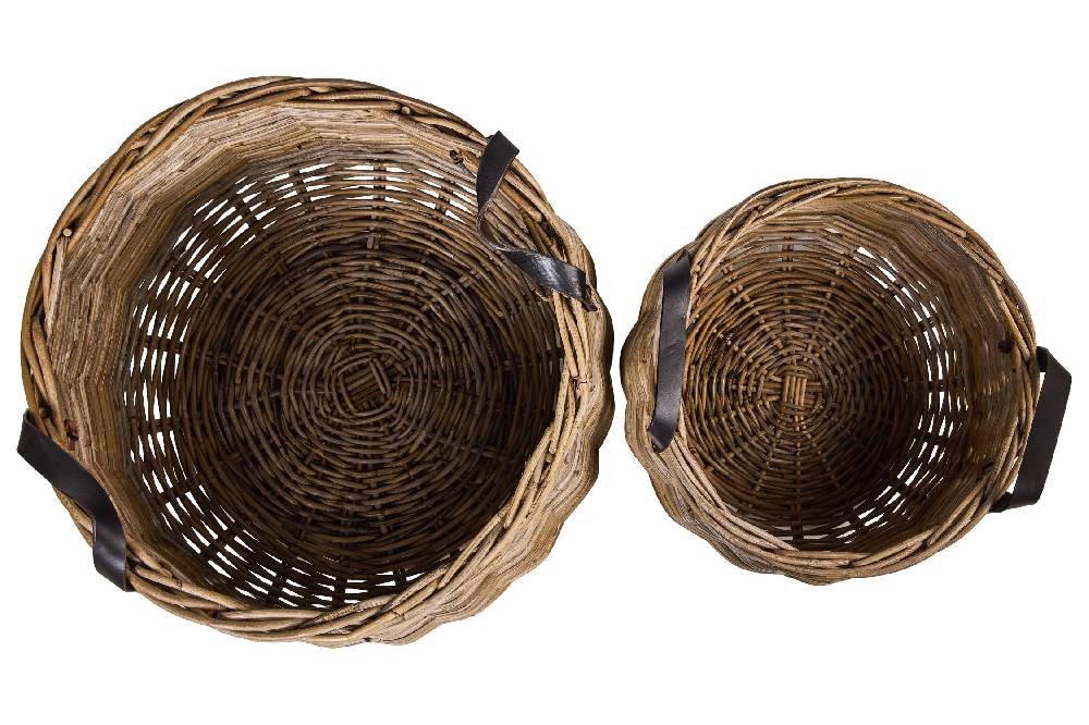 Novità Home Rush Weaves - Ceste Base Stondata Manici In Pelle Kubu Grey 1/2 Vendite stagionali
