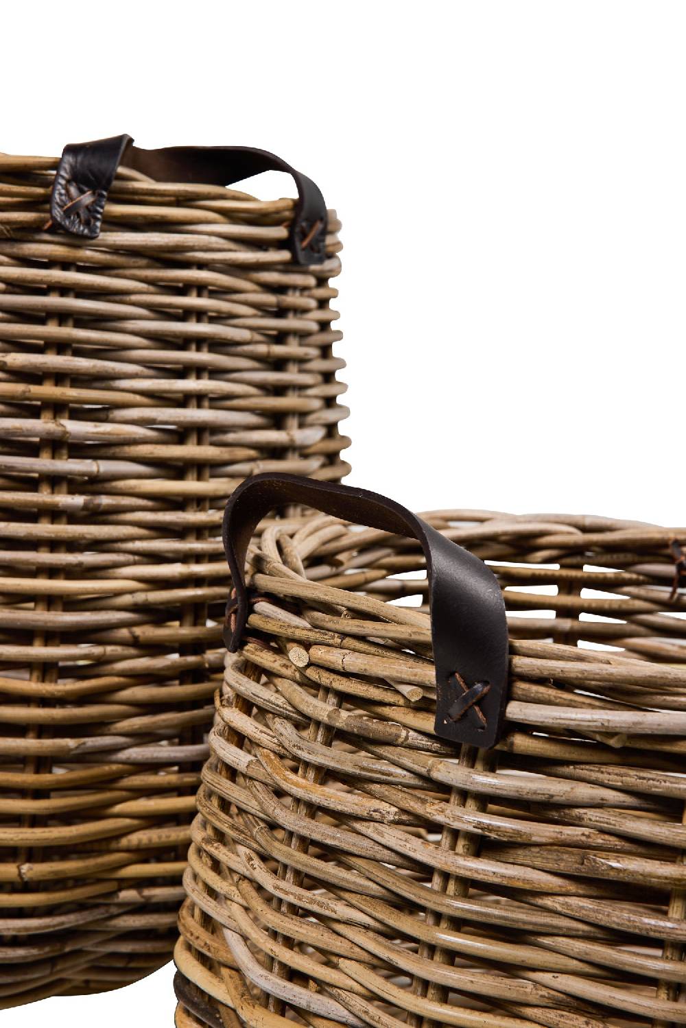 Novità Home Rush Weaves - Ceste Base Stondata Manici In Pelle Kubu Grey 1/2 Vendite stagionali