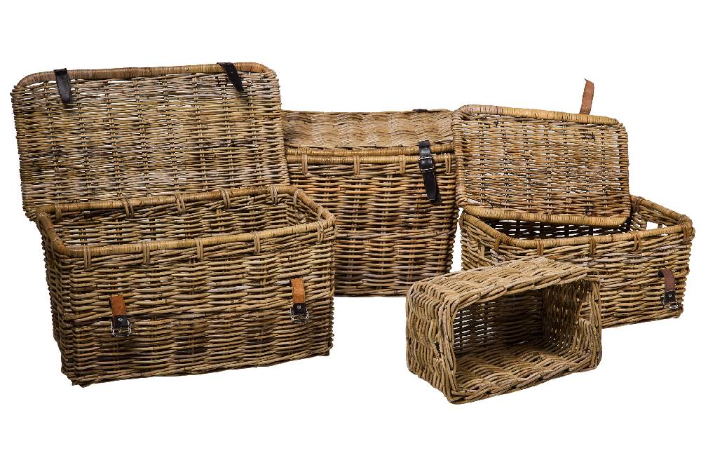 Novità Home Rush Weaves - 3 Bauli Con Coperchio Lacci Pelle +1 Cesta Offerta natalizia
