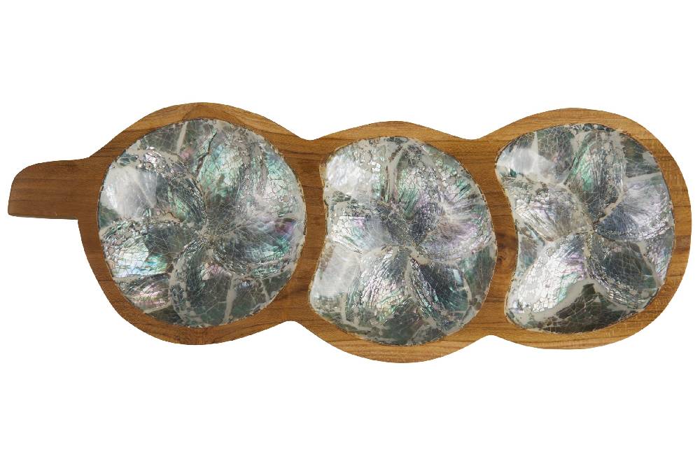 Novità Home Bartender - Ciotola Legno Tripla Forma Legume Con Abalone Promozione
