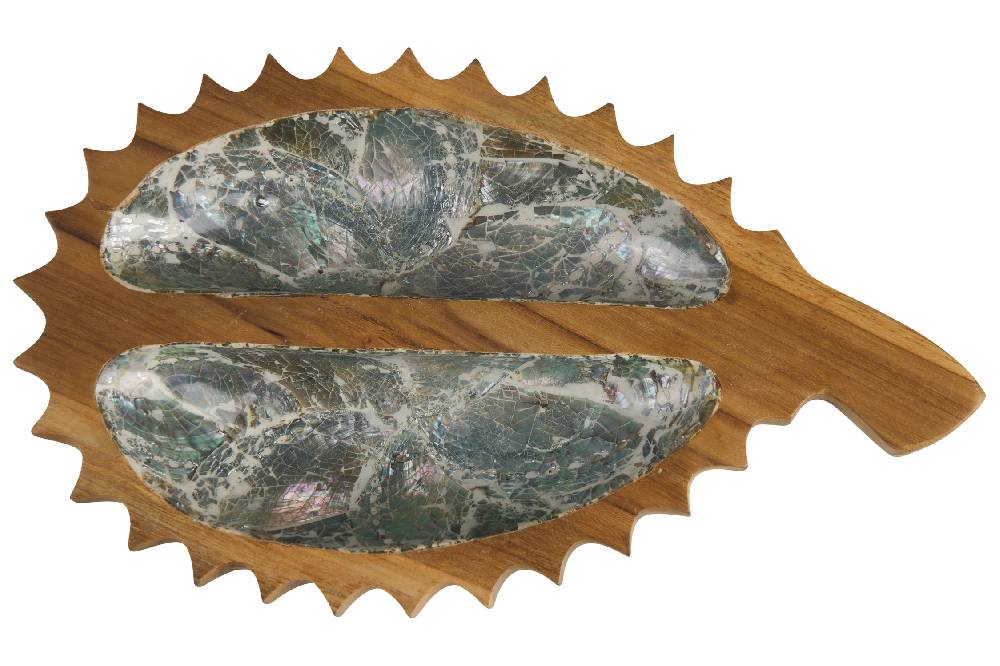 Novità Home Bartender - Ciotola Legno Sagoma Frutto Durian Con Abalone Spedizione Gratuita