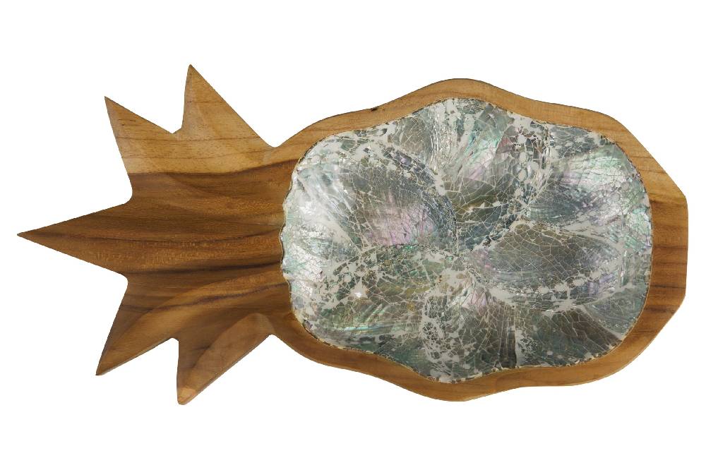 Novità Home Bartender - Ciotola Legno Sagoma Frutto Ananas Con Abalone Pezzi Unici