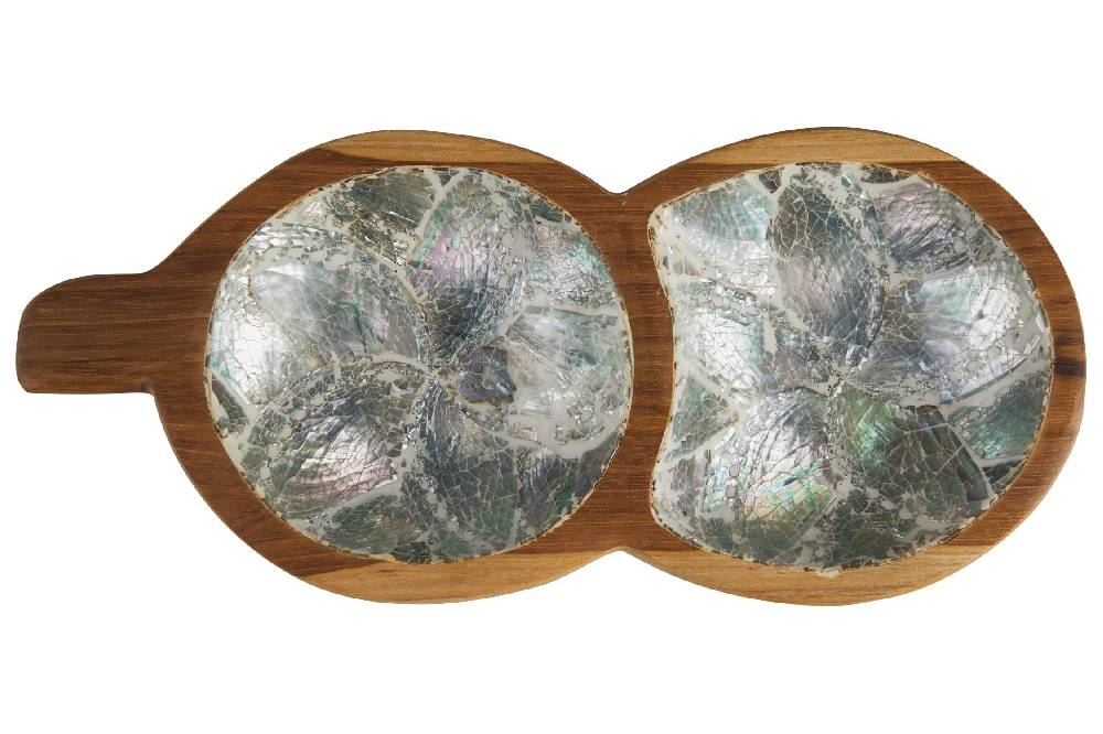 Novità Home Bartender - Ciotola Legno Doppia Forma Legume Con Abalone Soddisfazione Garantita