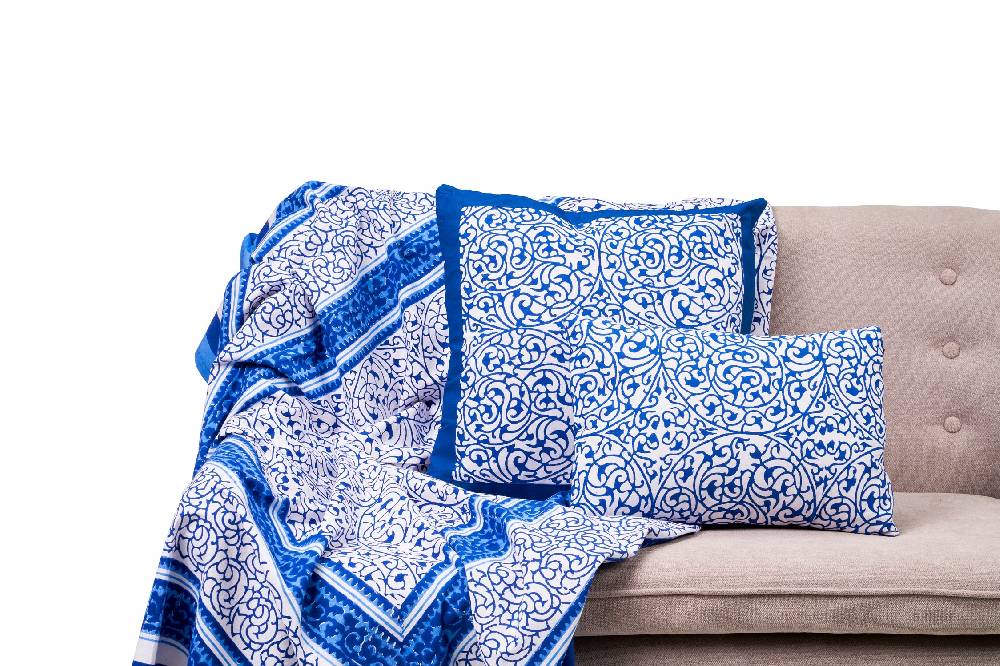 Novità Home Dorgali - mezzero singolo decor blue in cotone - 180x270 Flash Sale