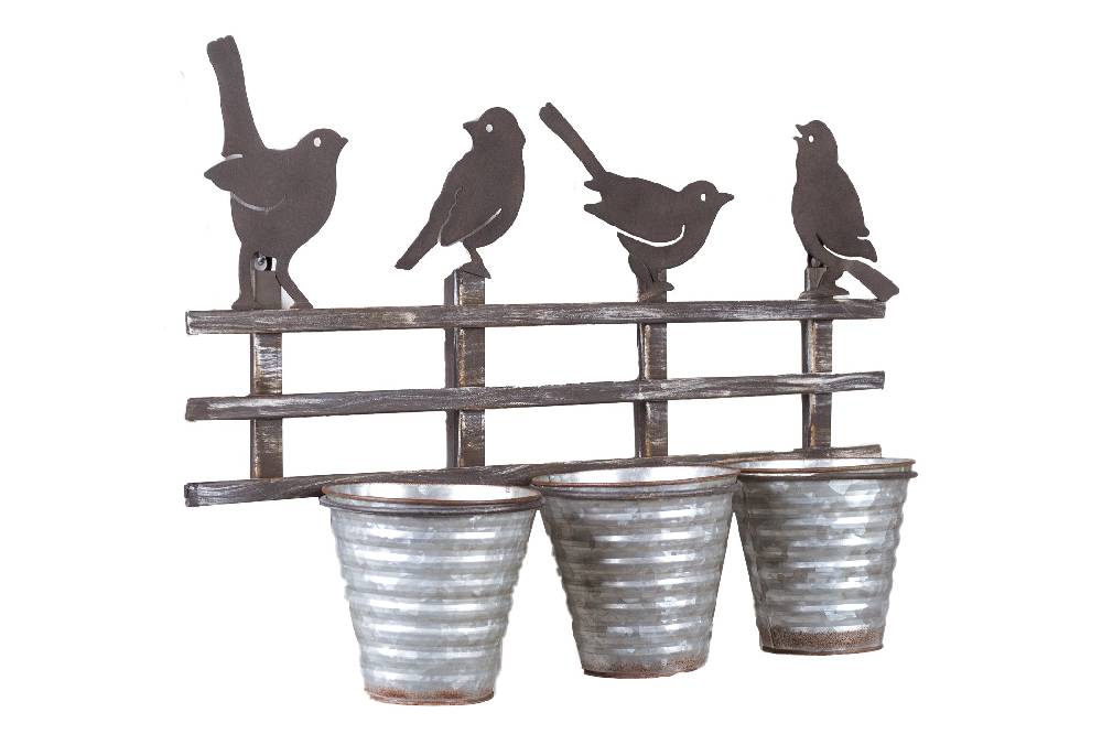 Novità Home Decor - 3 Portavasi in Ferro con Uccellini Nuovi prodotti