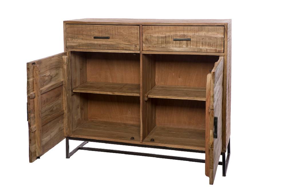 Novità Home Credenza alta 2 cassetti e sportelli in legno e metallo Solo un giorno rimasto