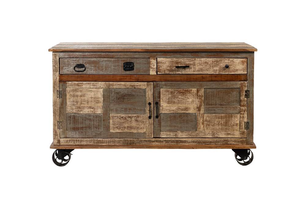Novità Home Credenza 2 cassetti e 2 sportelli in legno con ruote