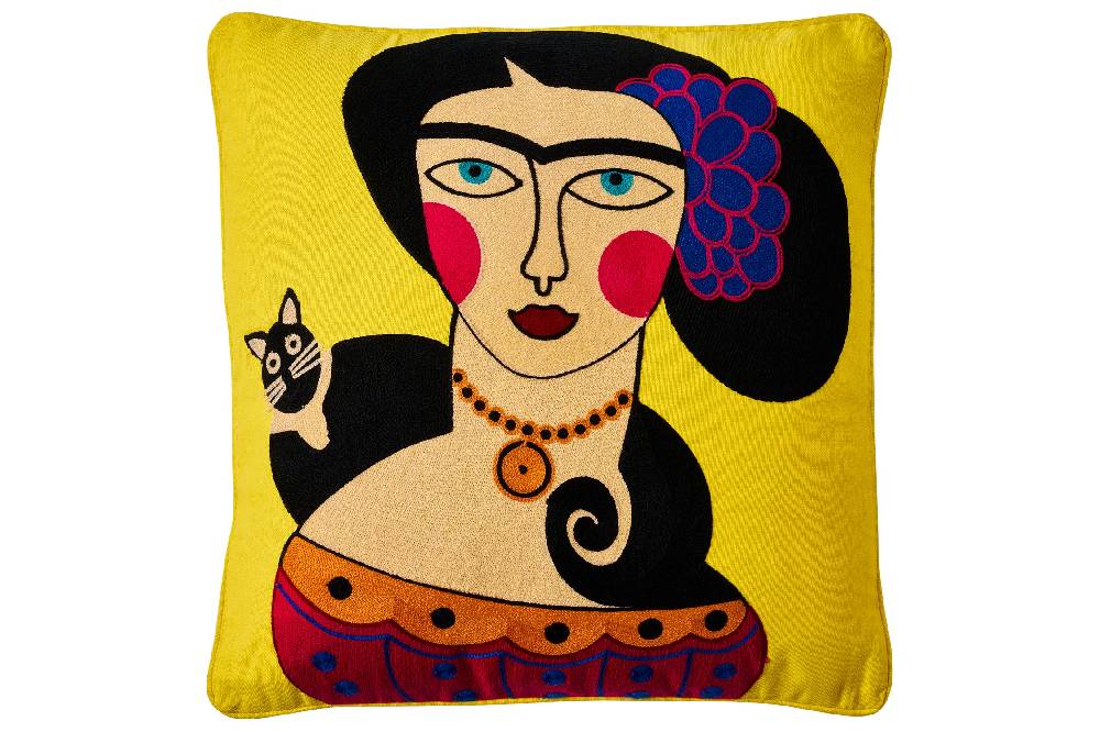 Novità Home Embroidery - cuscino modern art femme avec chat autour du cou