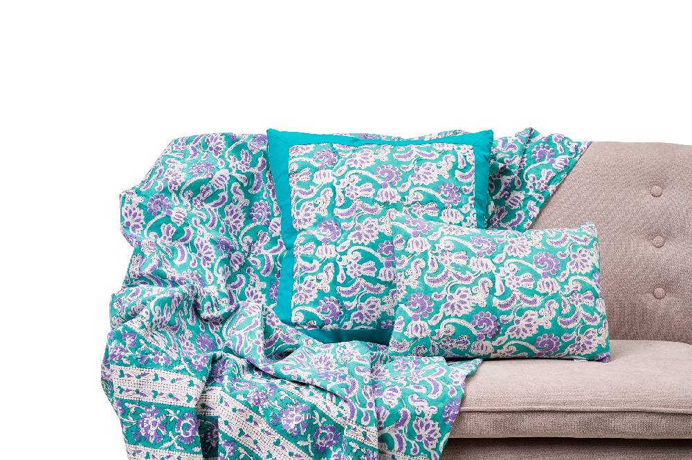 Novità Home Ostuni - mezzero singolo decor celeste in cotone - 180x270 Hotsell
