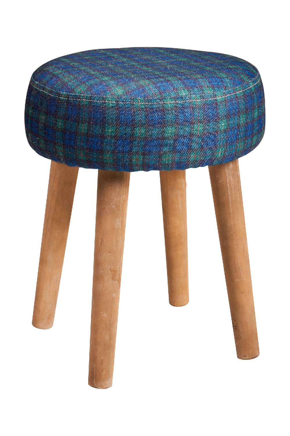 Novità Home Mackenzie - sgabello basso tondo tartan verde bleached Offerta speciale della fabbrica