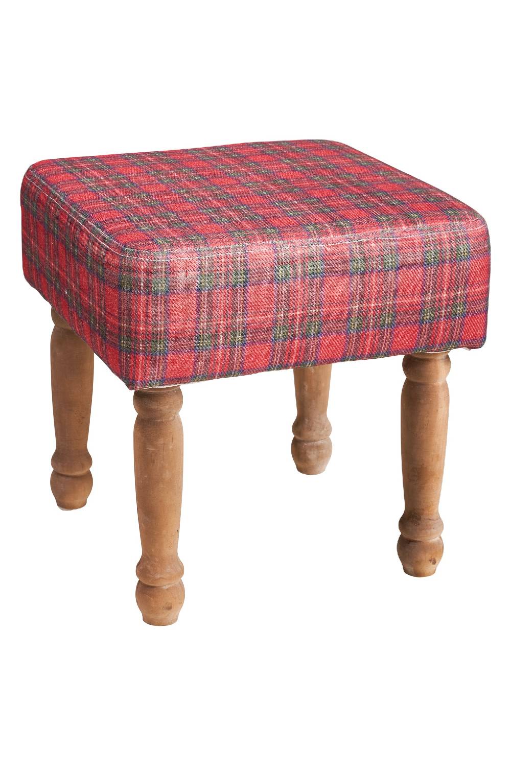 Novità Home Mackenzie - Sgabello in Cotone e Legno di Olmo Tartan Rosso e Verde Fino al 55% di sconto