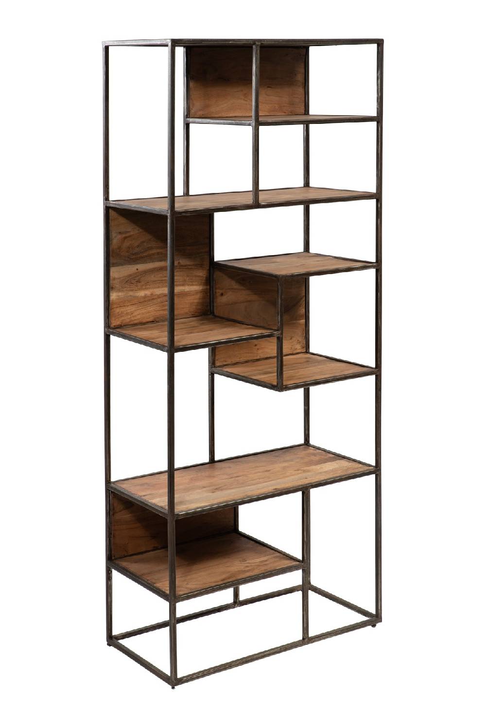 Novità Home Libreria con mensole sfalsate in legno e metallo Limitato a 3 giorni