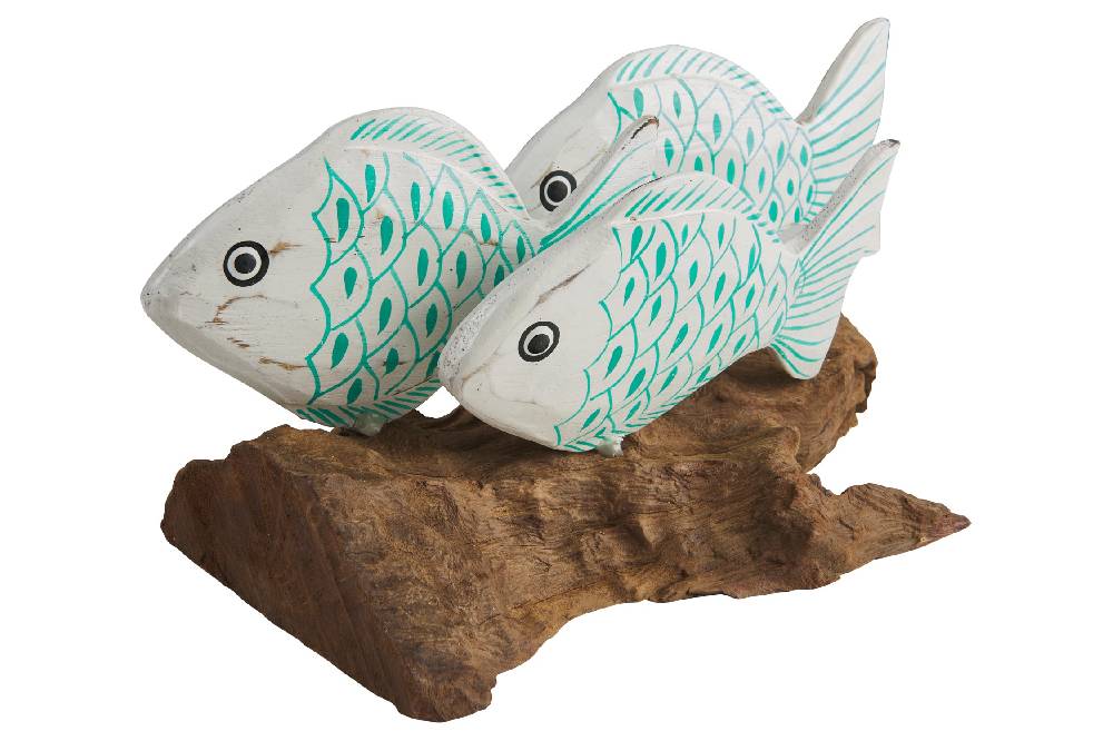 Novità Home Fish - Tronchetto Con 3 Pesci Squame Turquesi In Saldo