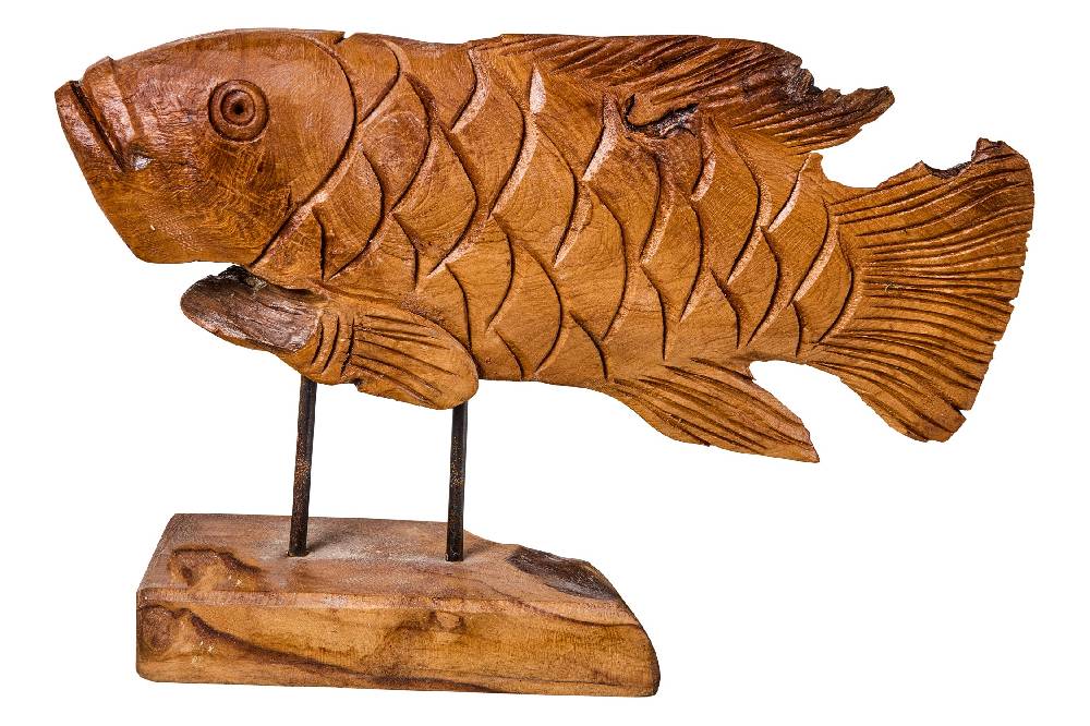 Novità Home Decor - Pesce Carving In Legno Su Piedistallo Piccolo Offerta per la Festa della Mamma