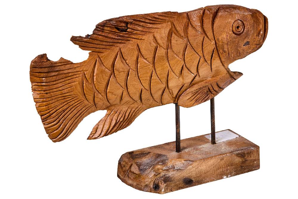 Novità Home Decor - Pesce Carving In Legno Su Piedistallo Piccolo Offerta per la Festa della Mamma
