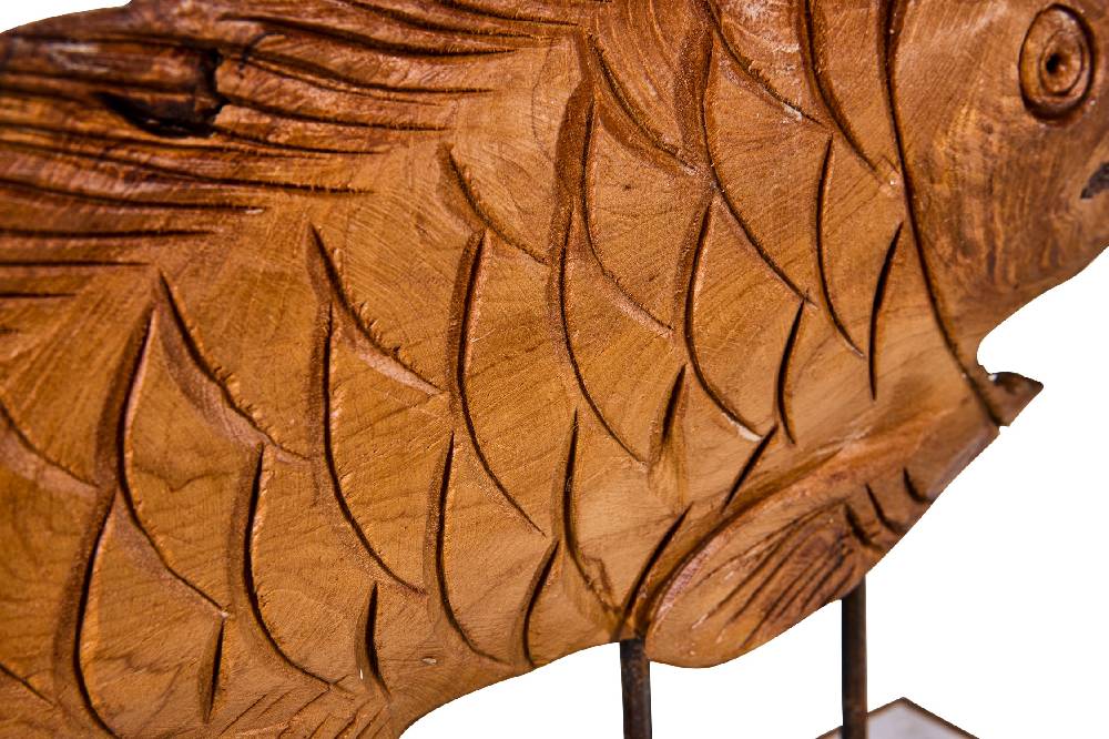 Novità Home Decor - Pesce Carving In Legno Su Piedistallo Piccolo Offerta per la Festa della Mamma