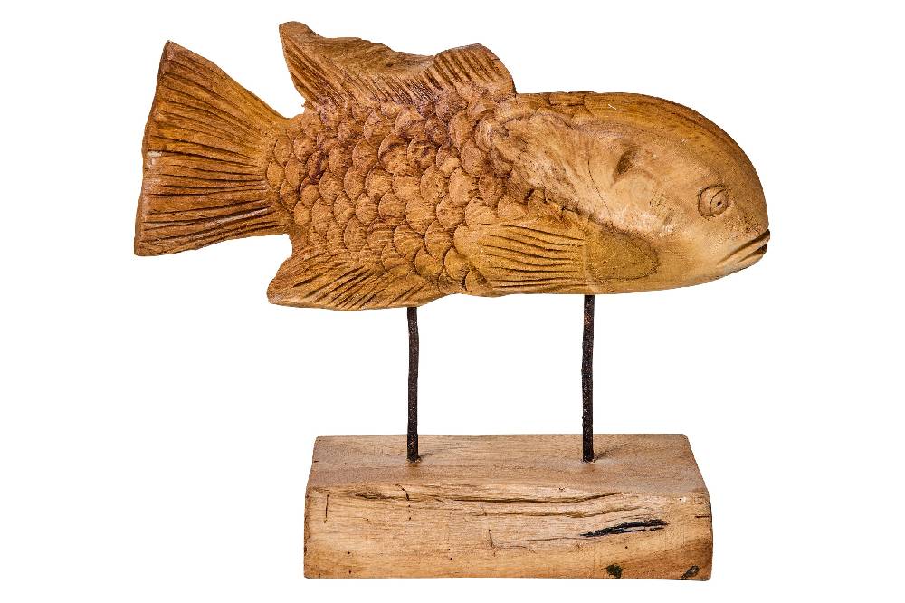 Novità Home Decor - Pesce Carving In Legno Su Piedistallo Grande Offerta Giorno del Papà