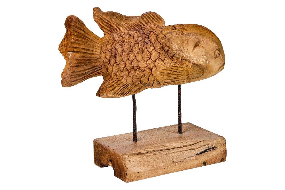 Novità Home Decor - Pesce Carving In Legno Su Piedistallo Grande Offerta Giorno del Papà