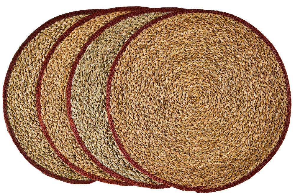 Novità Home Gourmet - Placemate Tondo Naturale Bordato Bordeaux Set 1/4 Italia