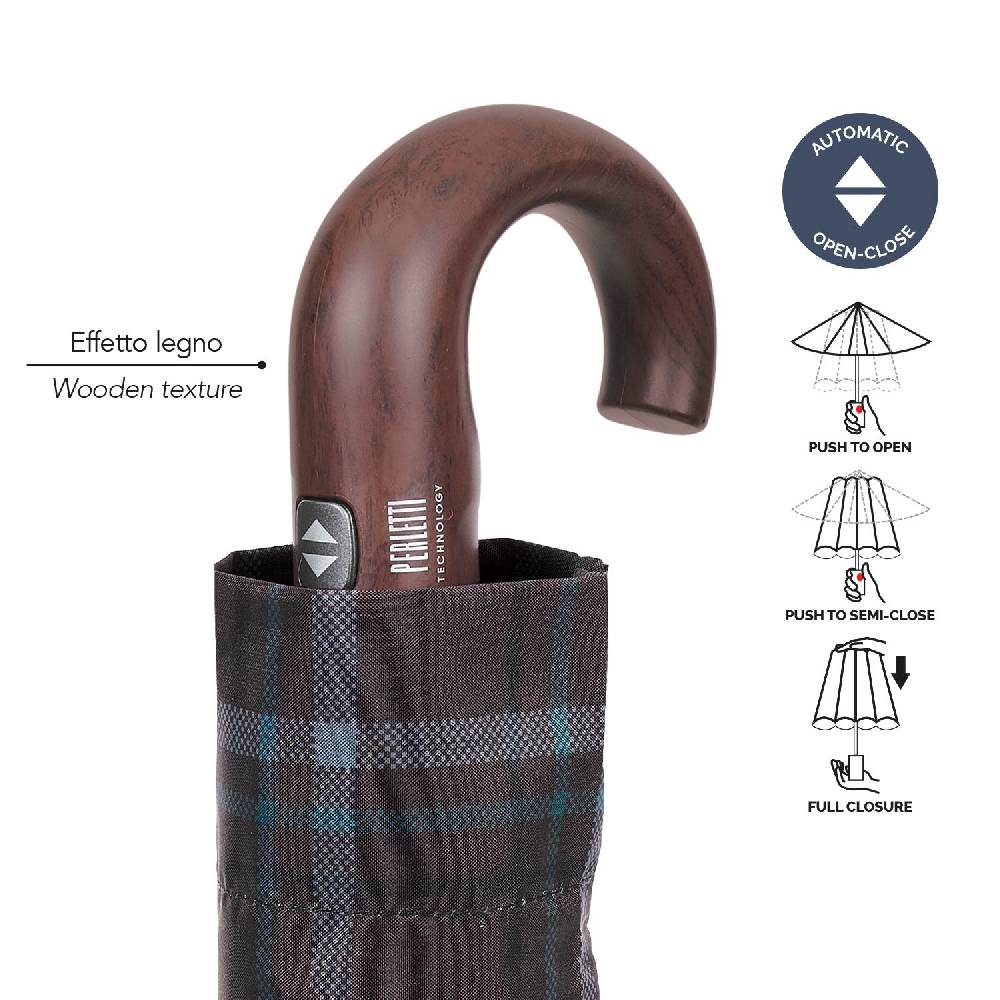 Perletti Ombrello Technology Apri e Chiudi Tartan con Manico Curvo 50% di sconto per tempo limitato