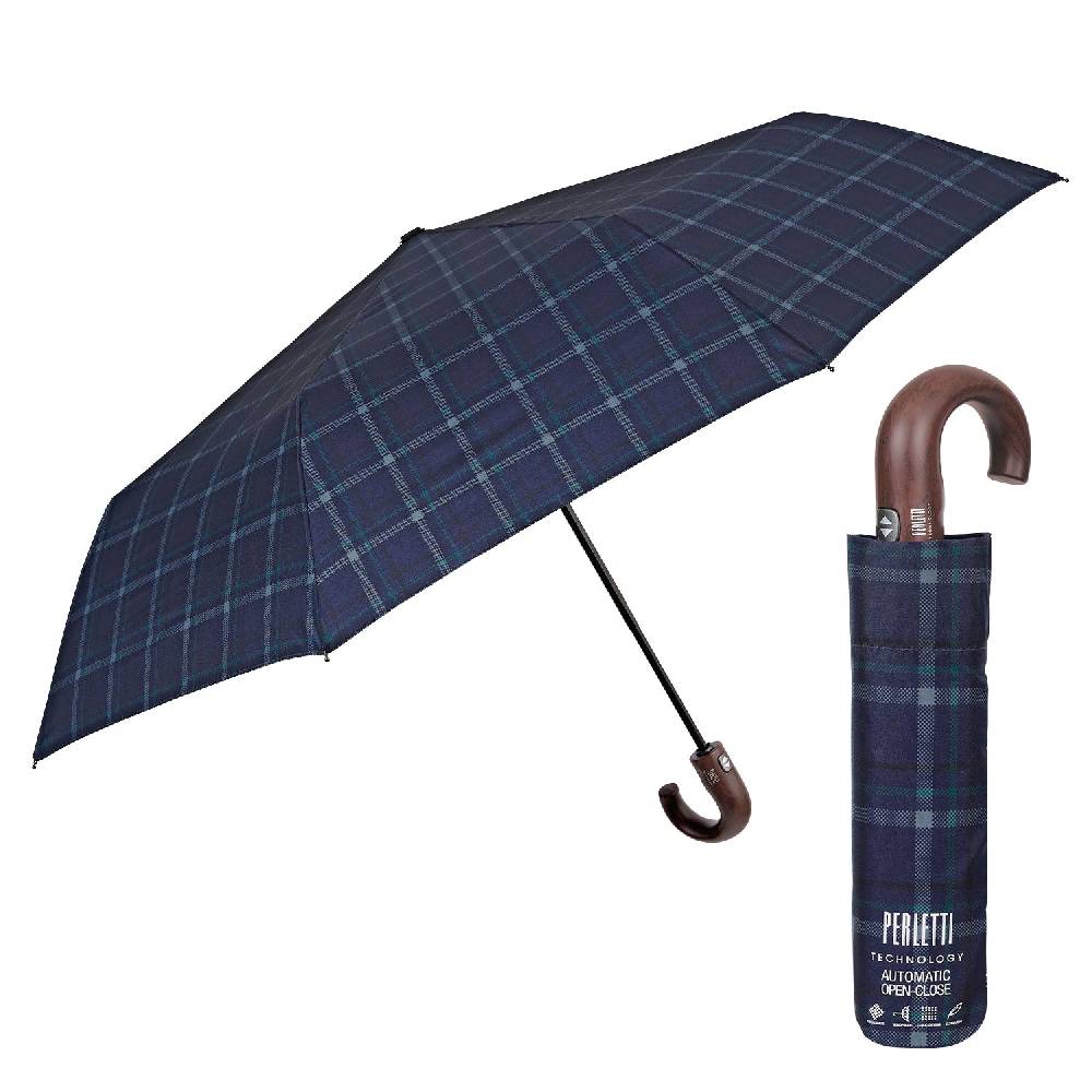 Perletti Ombrello Technology Apri e Chiudi Tartan con Manico Curvo 50% di sconto per tempo limitato