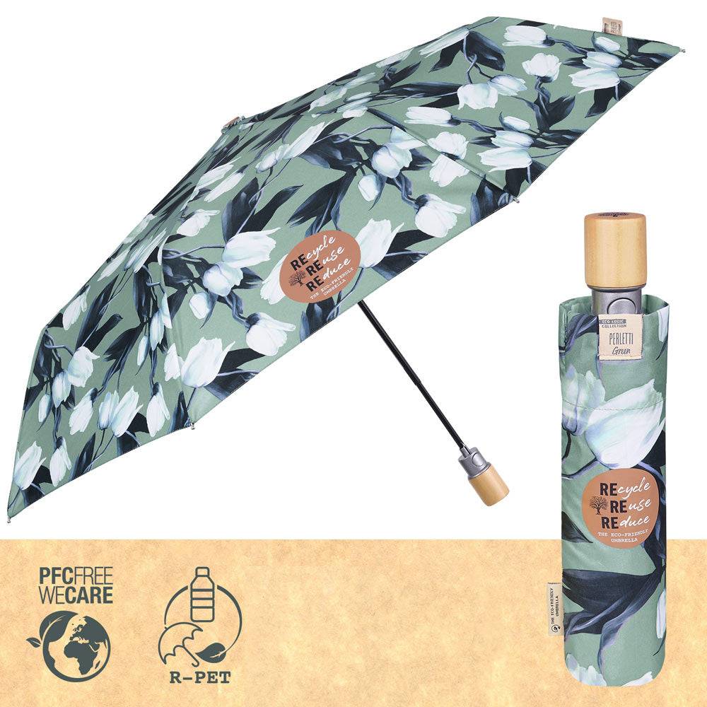 Perletti Ombrello Green Pieghevole Tulipani Nuova