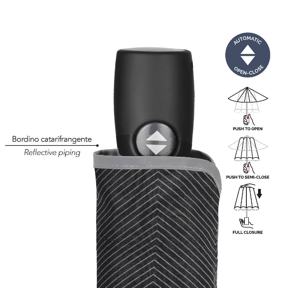 Perletti Ombrello Nero Bordo Catarifrangente Apri e Chiudi Automatico 50% di sconto con spedizione gratuita