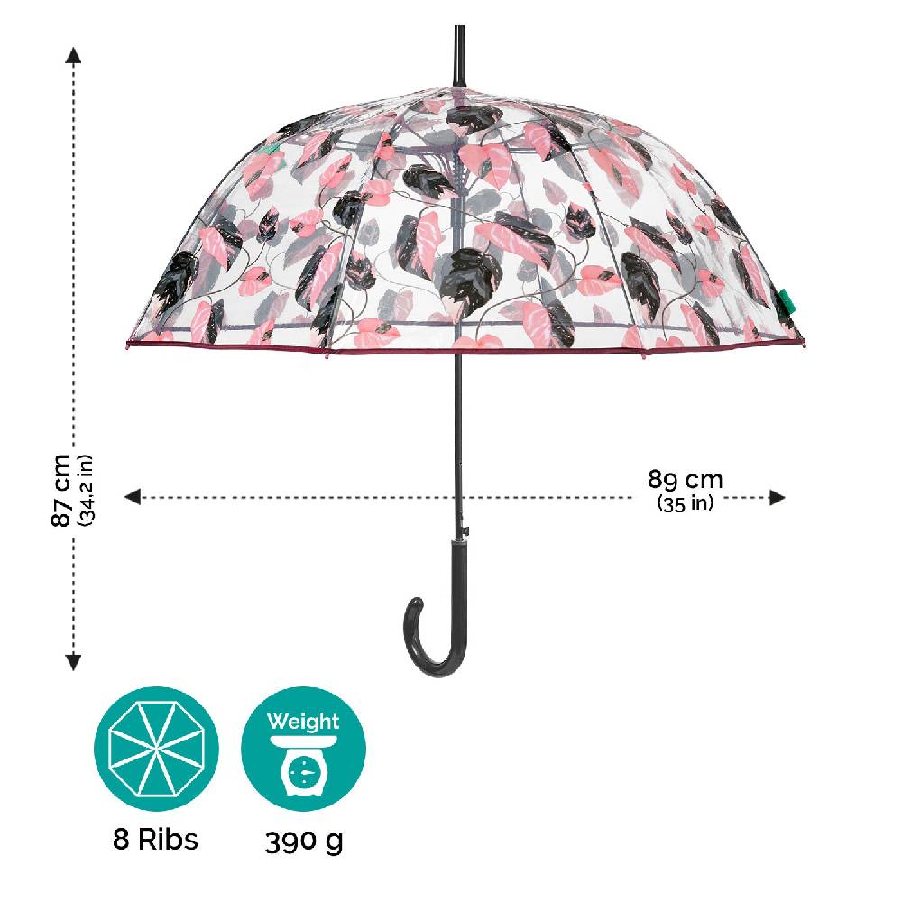 Perletti Ombrello Trasparente Foliage Rosa e Nero Liquidazione
