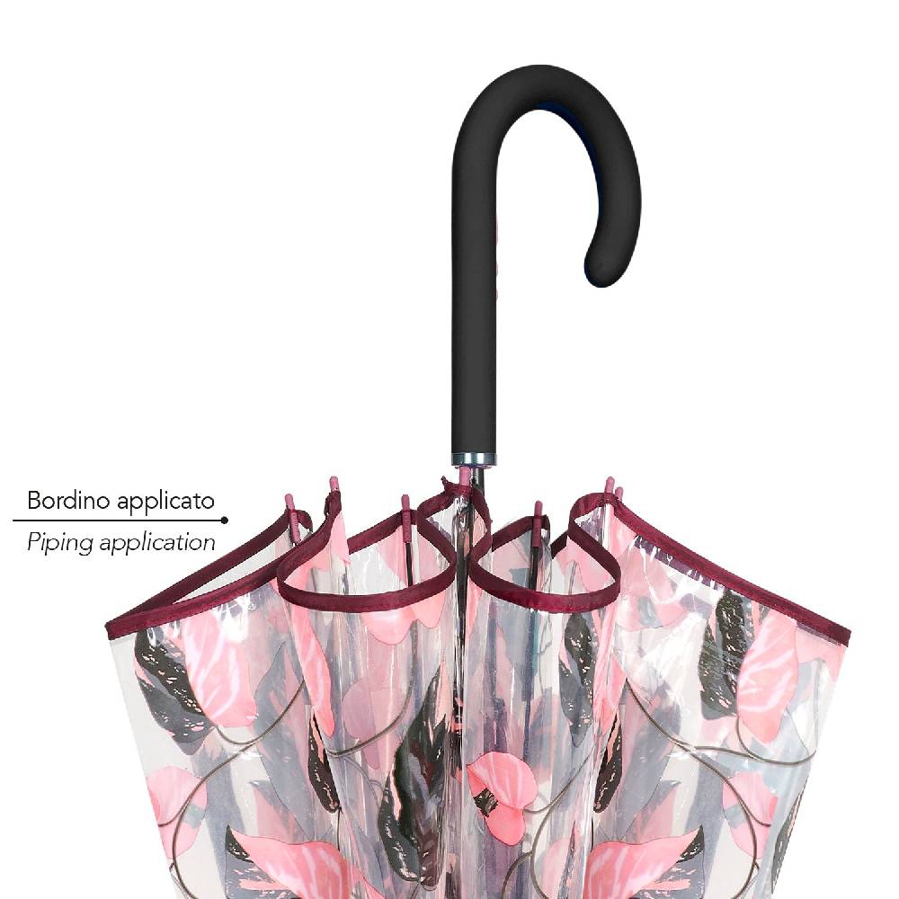 Perletti Ombrello Trasparente Foliage Rosa e Nero Liquidazione