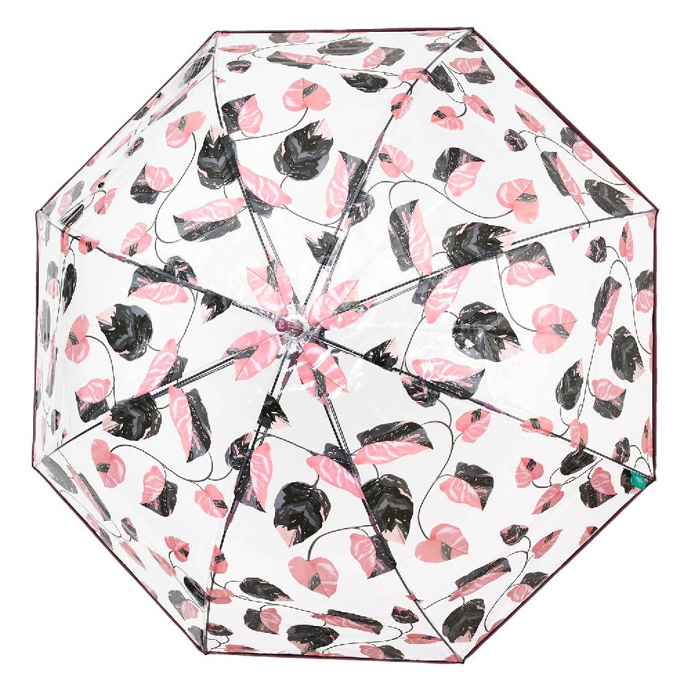 Perletti Ombrello Trasparente Foliage Rosa e Nero Liquidazione