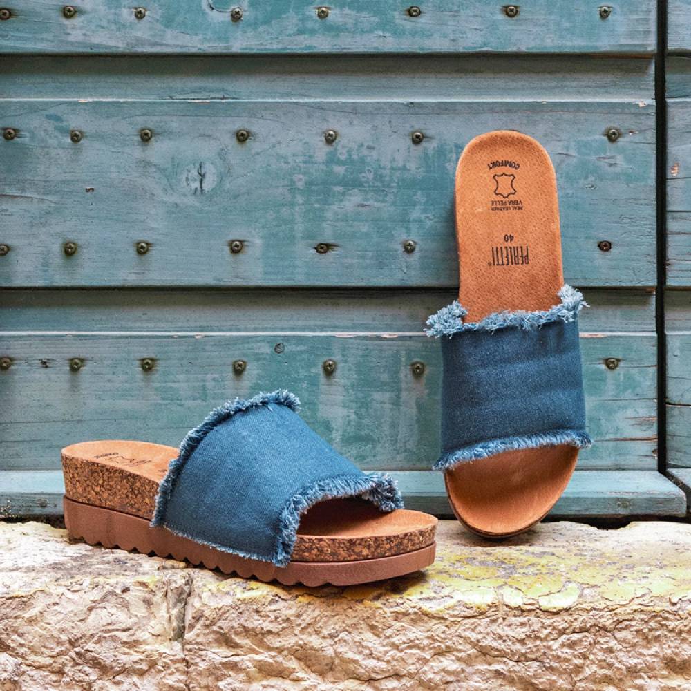 Perletti Sandalo Denim con Zeppa Fino al 50% di sconto