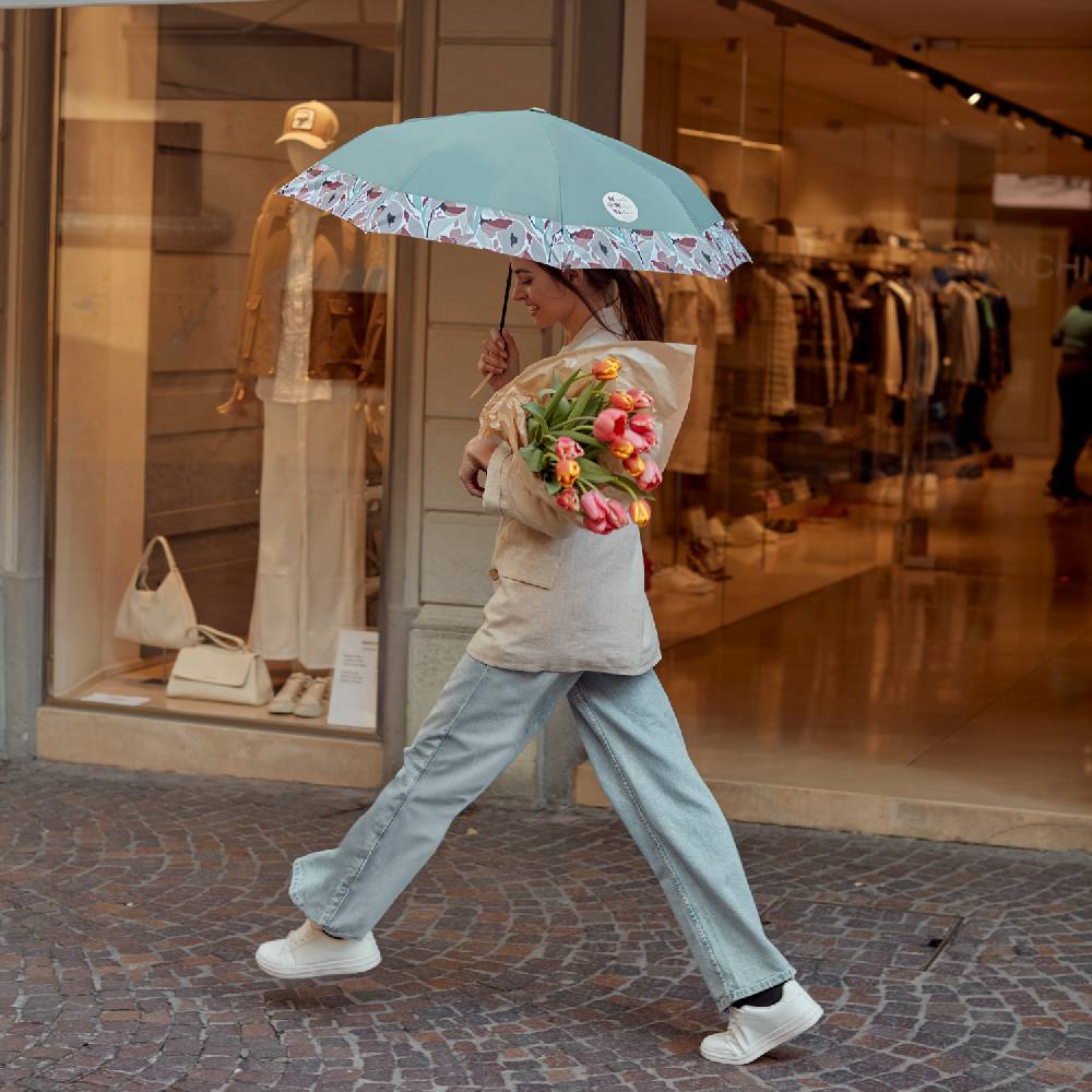Perletti Ombrello Green con Bordo Floreale Consegna Veloce