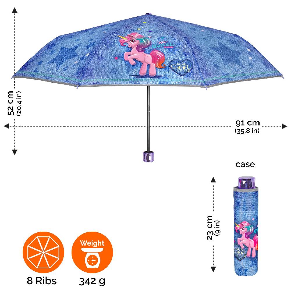 Perletti Ombrello Unicorno Mini Denim Smaltimento dello stoccaggio