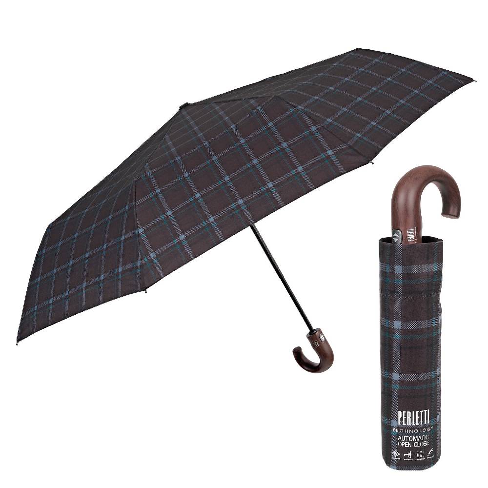 Perletti Ombrello Technology Apri e Chiudi Tartan con Manico Curvo Offerta speciale della fabbrica