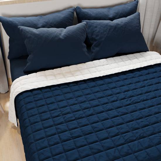 PETTI Trapuntino Copriletto Primaverile Autunnale Double Face Blu Bianco Spedizione Gratuita