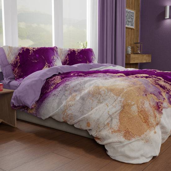 PETTI Copripiumino Matrimoniale, Singolo, Una Piazza e Mezza, Marble 01 Viola Spedizione Gratuita