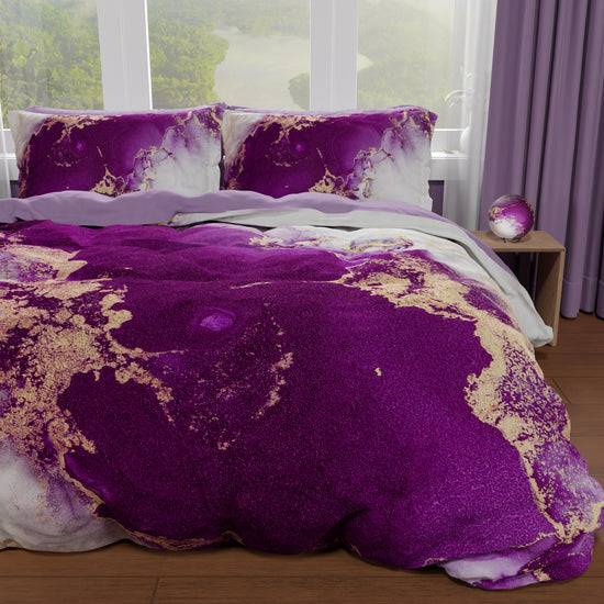 PETTI Copripiumino Matrimoniale, Singolo, Una Piazza e Mezza, Marble 01 Viola Spedizione Gratuita