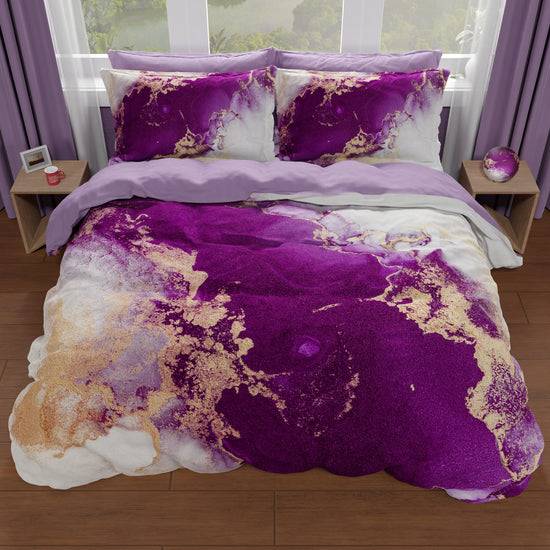 PETTI Copripiumino Matrimoniale, Singolo, Una Piazza e Mezza, Marble 01 Viola Spedizione Gratuita