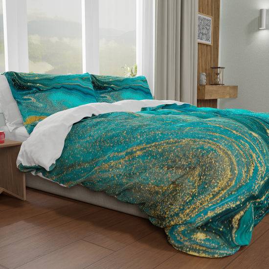 PETTI Copripiumino Matrimoniale, Singolo, Una Piazza e Mezza, Marble 02 Verde Pezzi Unici