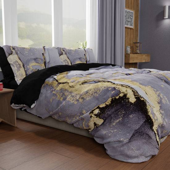 PETTI Copripiumino Matrimoniale, Singolo, Una Piazza e Mezza, Marble 04 Grigio Scuro Soddisfazione Garantita