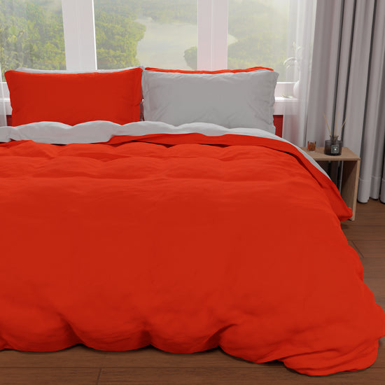 PETTI Copripiumino Microfibra Bicolor Rosso-Grigio Chiaro Matrimoniale Saldi Di Fabbrica
