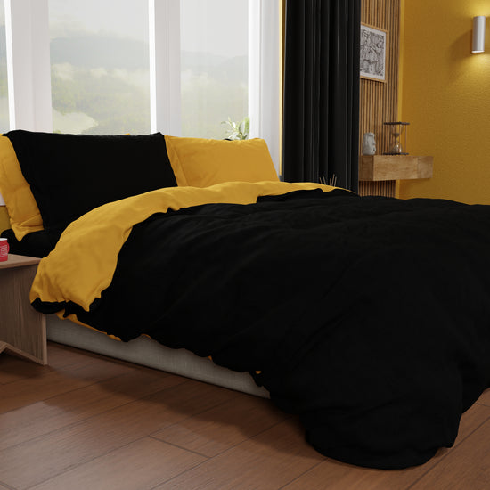 PETTI Copripiumino Matrimoniale, Sacco Copripiumino e Federe, Giallo Ocra/Nero Vendite Flash