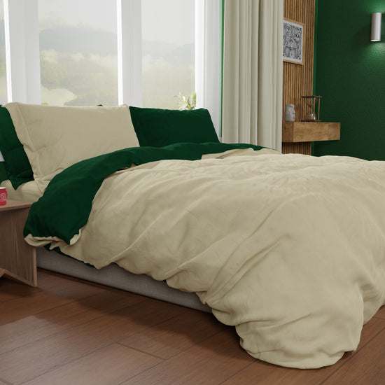 PETTI Copripiumino Matrimoniale, Sacco Copripiumino e Federe, Tortora/Verde Smeraldo Negozio