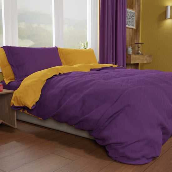 PETTI Copripiumino Matrimoniale, Sacco Copripiumino e Federe, Viola/Giallo Ocra Italia