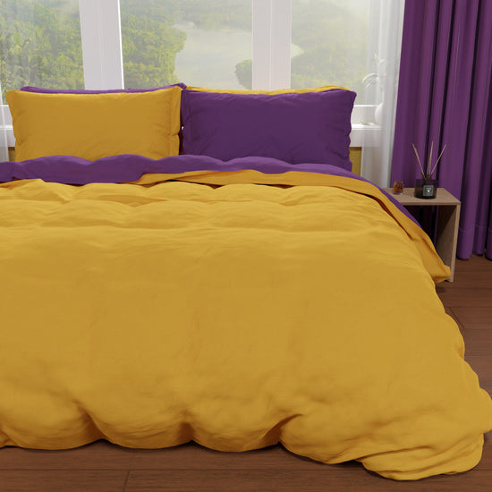 PETTI Copripiumino Matrimoniale, Sacco Copripiumino e Federe, Viola/Giallo Ocra Italia